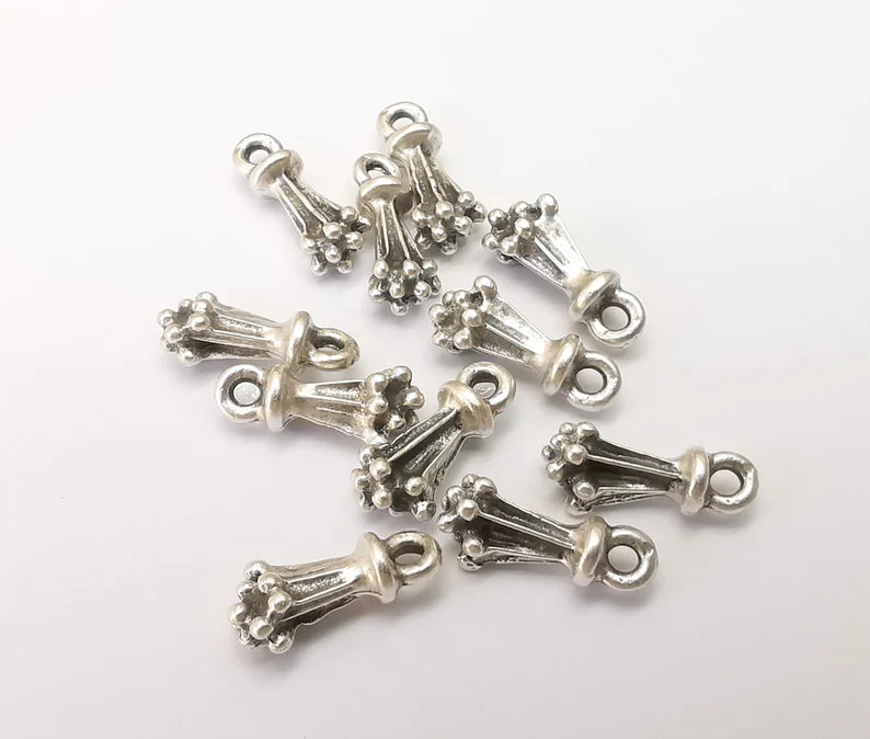 10 Silver Tiny Cute Dangle Charms, Antique Silver Plated Charms (14x6mm) G34228