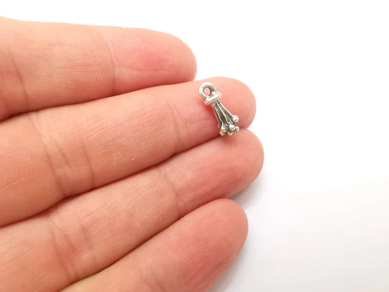 10 Silver Tiny Cute Dangle Charms, Antique Silver Plated Charms (14x6mm) G34228