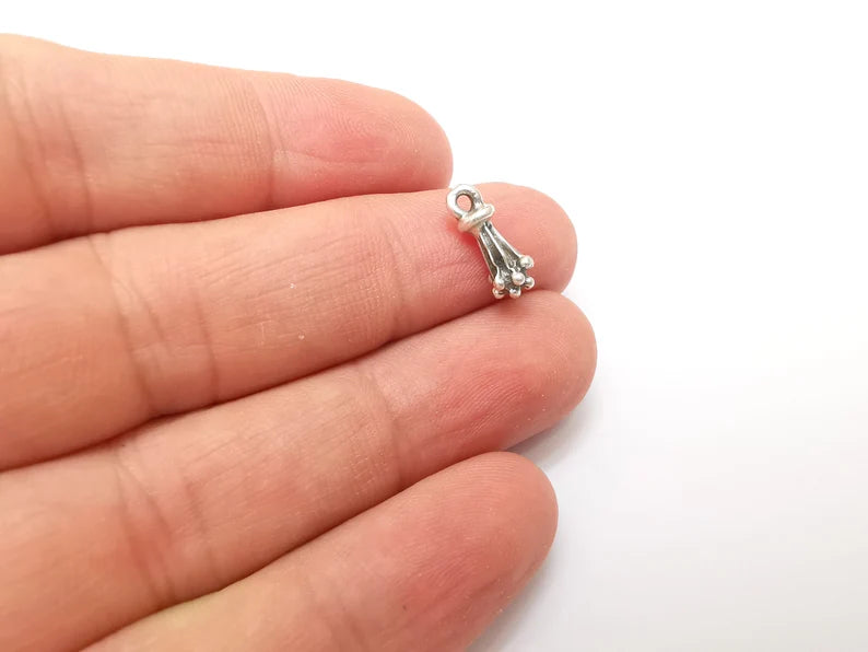 10 Silver Tiny Cute Dangle Charms, Antique Silver Plated Charms (14x6mm) G34228