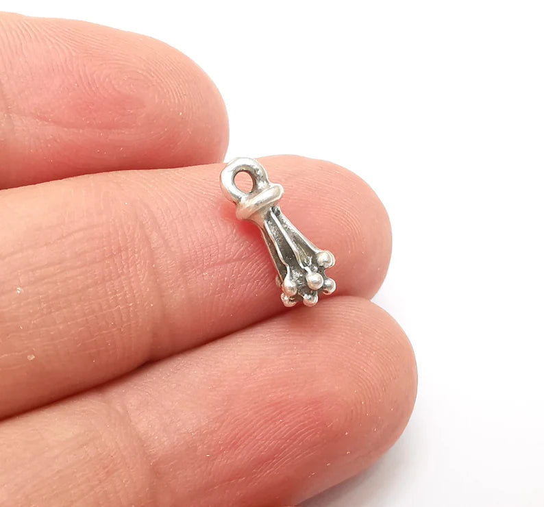 10 Silver Tiny Cute Dangle Charms, Antique Silver Plated Charms (14x6mm) G34228