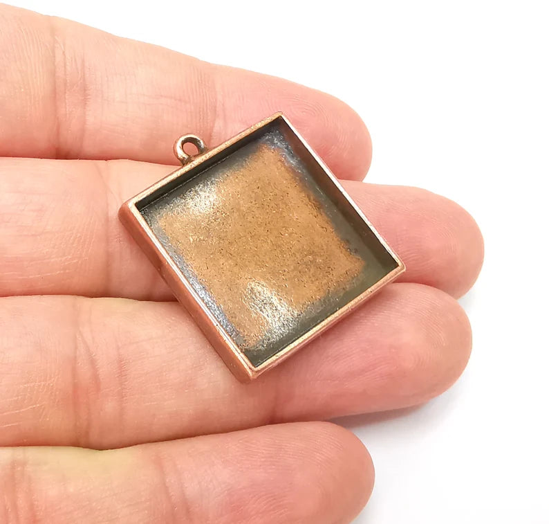 Square Pendant Blanks, Resin Bezel Bases, Mosaic Mountings, Dry flower Frame, Polymer Clay base, Antique Copper Plated (25mm) G34230