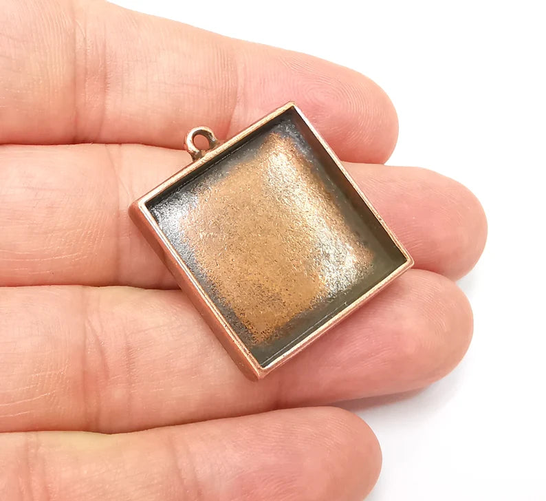 Square Pendant Blanks, Resin Bezel Bases, Mosaic Mountings, Dry flower Frame, Polymer Clay base, Antique Copper Plated (25mm) G34230