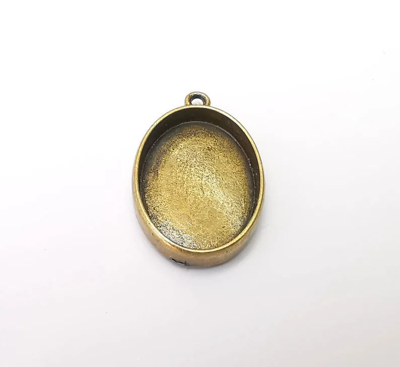 Oval Pendant Blanks, Resin Bezel Bases, Mosaic Mountings, Dry flower Frame, Polymer Clay base, Antique Bronze Plated (25x18mm) G34231