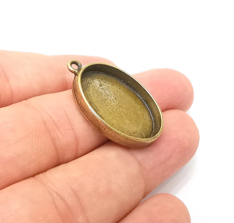 Oval Pendant Blanks, Resin Bezel Bases, Mosaic Mountings, Dry flower Frame, Polymer Clay base, Antique Bronze Plated (25x18mm) G34231