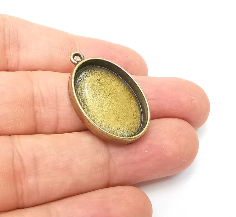 Oval Pendant Blanks, Resin Bezel Bases, Mosaic Mountings, Dry flower Frame, Polymer Clay base, Antique Bronze Plated (25x18mm) G34231