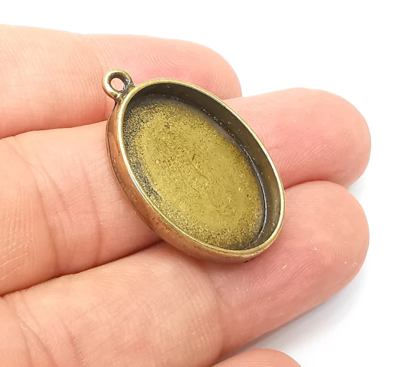 Oval Pendant Blanks, Resin Bezel Bases, Mosaic Mountings, Dry flower Frame, Polymer Clay base, Antique Bronze Plated (25x18mm) G34231