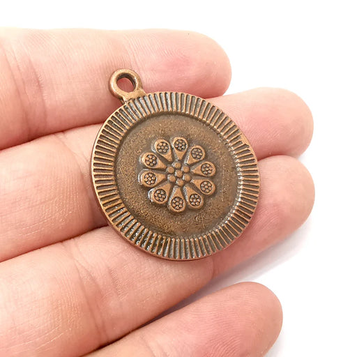 Flower Round Charms, Antique Copper Plated (39x33mm) G34233