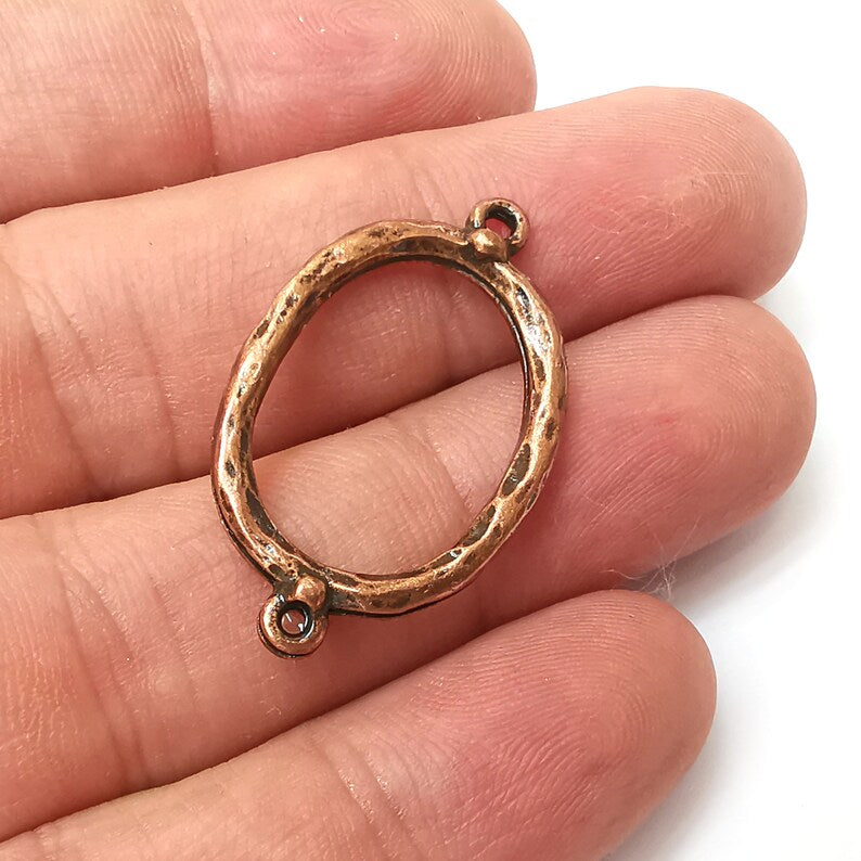2 Copper Oval Connector Findings Antique Copper Plated Circle (35x21mm) G34237