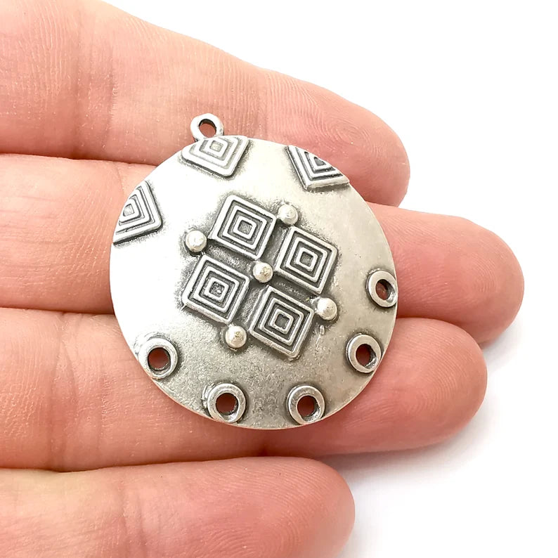 Round Charms, Connector Antique Silver Plated (40x36mm) G34170