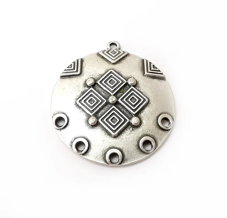Round Charms, Connector Antique Silver Plated (40x36mm) G34170