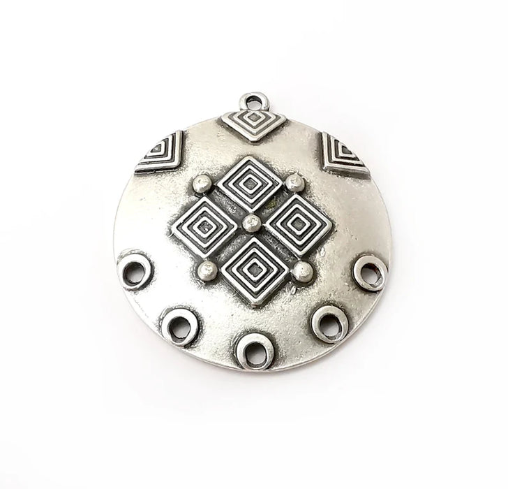 Round Charms, Connector Antique Silver Plated (40x36mm) G34170