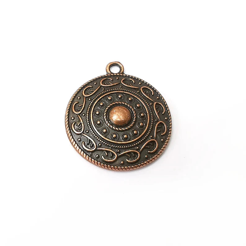 Antique Copper Round Charms, Antique Copper Plated (36x32mm) G34241