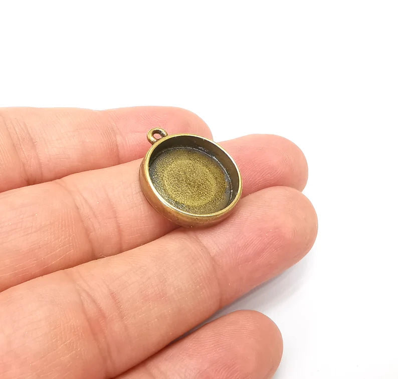 Round Pendant Blanks, Resin Bezel Bases, Mosaic Mountings, Dry flower Frame, Polymer Clay base, Antique Bronze Plated (18mm) G34243