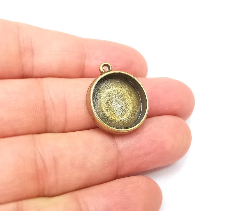 Round Pendant Blanks, Resin Bezel Bases, Mosaic Mountings, Dry flower Frame, Polymer Clay base, Antique Bronze Plated (18mm) G34243