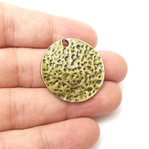 Hammered Disc Round Charms Antique Bronze Plated Charms (30mm) G34249