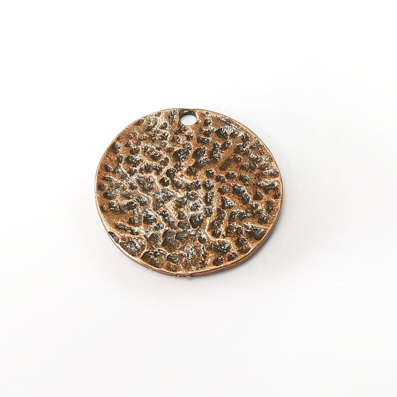 Hammered Disc Round Charms Antique Copper Plated Charms (30mm) G34251