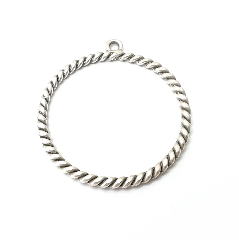 Twisted Round Circle Jewelry Findings Antique Silver Plated Pendant (52x46mm) G34173