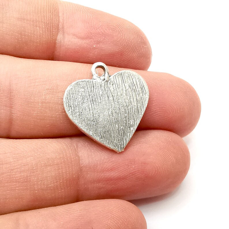 2 Heart Charms, Antique Silver Plated Dangle Charms (21x21mm) G34177