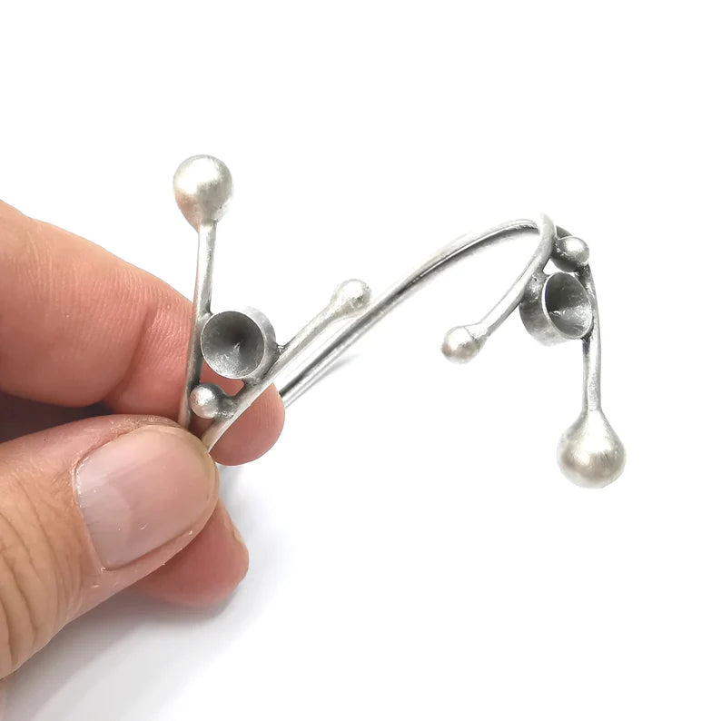 Ball Bracelet Bezel Cuff Blank Resin Mountings Cabochon Base Settings Antique Silver Plated Brass Adjustable Bracelet Bezel (8mm) G34253