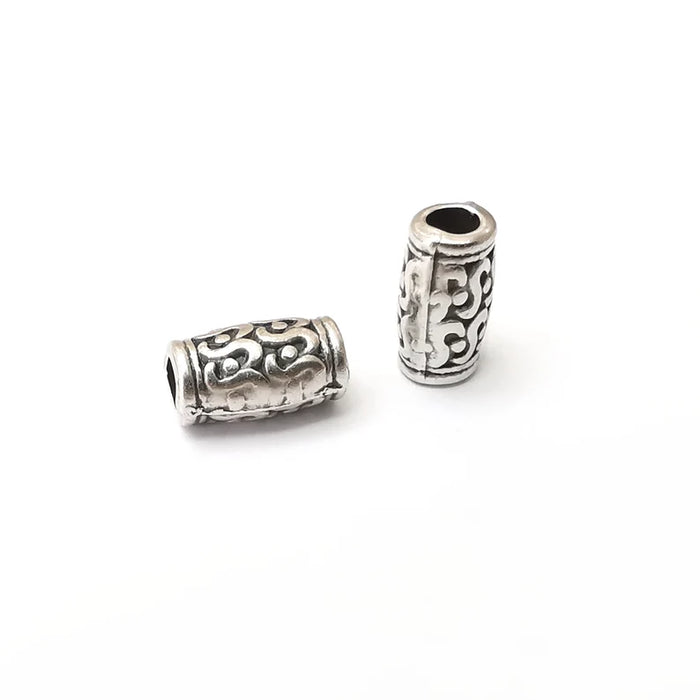 5 Cylinder Tube Beads Antique Silver Plated Metal Beads (12x7mm) G34181