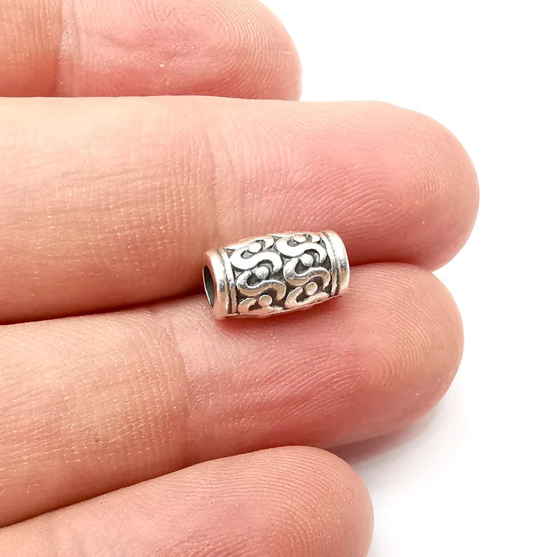 5 Cylinder Tube Beads Antique Silver Plated Metal Beads (12x7mm) G34181