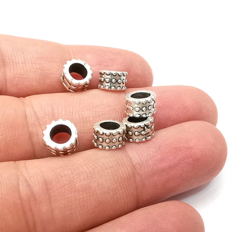 5 Ribbed Beads Antique Silver Plated Metal Beads (8mm) G34183