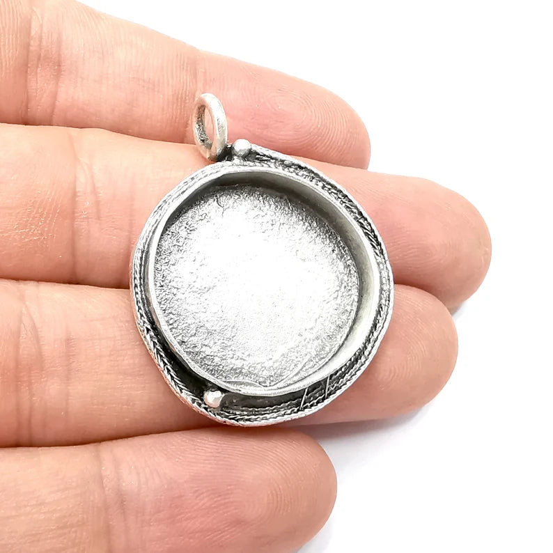 Silver Pendant Blanks Resin Bezel Cabochon Bases Mosaic Mountings AZsupplies