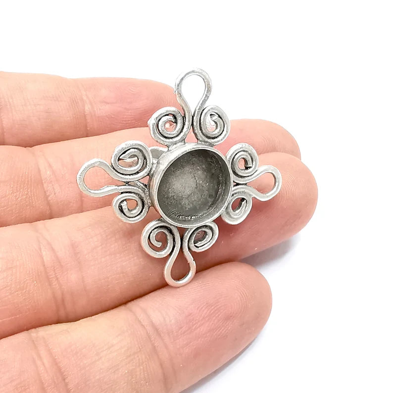 Silver Ring Blank Settings, Cabochon Mounting, Adjustable Antique Silver Resin Ring Base Bezel, Inlay Mosaic Cabochon (13mm) G34258