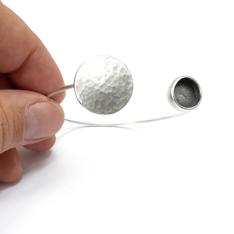 Hammered Silver Bracelet Brass Cuff Blank Bezel Glass Cabochon Base Adjustable Antique Silver Brass (10 mm blank) G34260