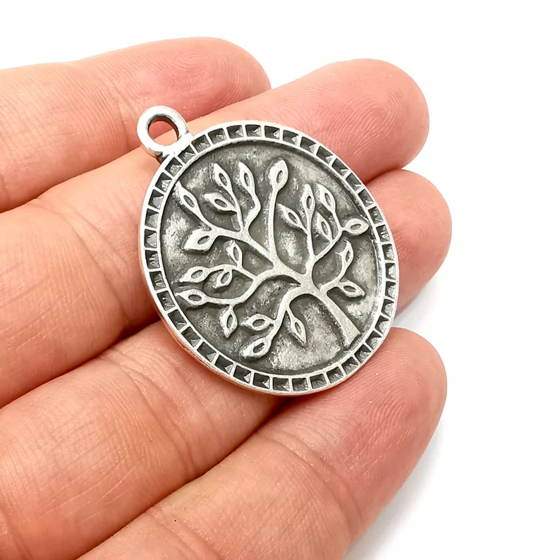 Tree Charms, Antique Silver Plated (40x33mm) G34186