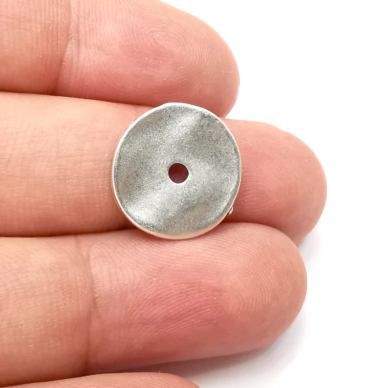 5 Disc Beads Antique Silver Plated Metal Beads (16mm) G34189