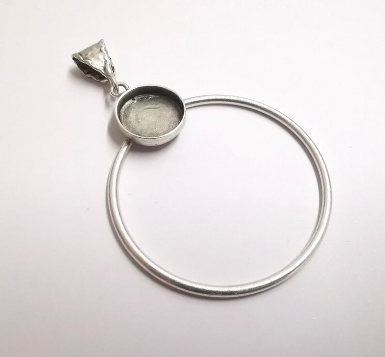 Circles Dangle Pendant Base Setting Bezel Blank Antique Silver Plated Brass Pendant (78x55 mm) (16mm blanks) G34196