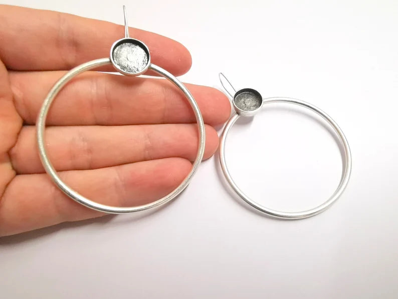 Hoop Wire Round Earring Blank Base Settings Silver Resin Cabochon Inlay Mountings Antique Silver Brass (12mm blanks) 1 Set G34197