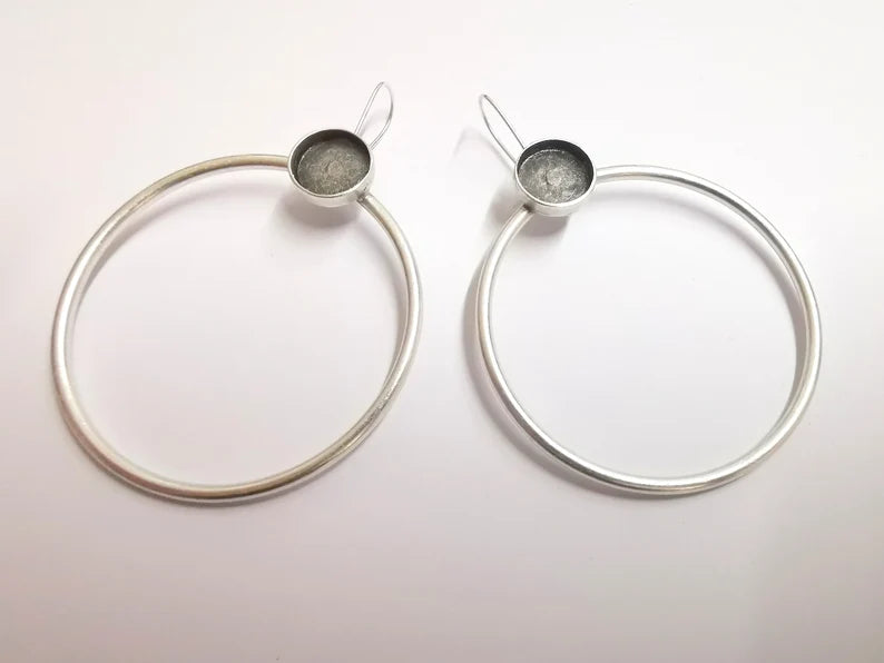Hoop Wire Round Earring Blank Base Settings Silver Resin Cabochon Inlay Mountings Antique Silver Brass (12mm blanks) 1 Set G34197
