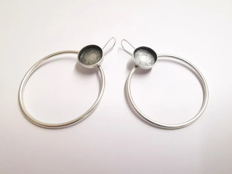 Hoop Wire Round Earring Blank Base Settings Silver Resin Cabochon Inlay Mountings Antique Silver Brass (16mm blanks) 1 Set G34200