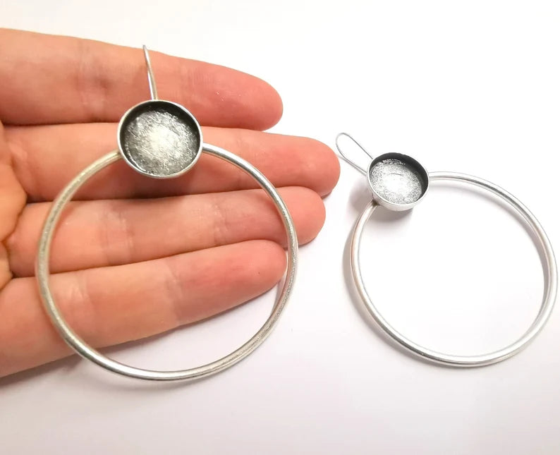 Hoop Wire Round Earring Blank Base Settings Silver Resin Cabochon Inlay Mountings Antique Silver Brass (16mm blanks) 1 Set G34200