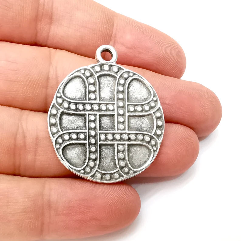 Silver Round Charms, Antique Silver Plated (40x33mm) G34207