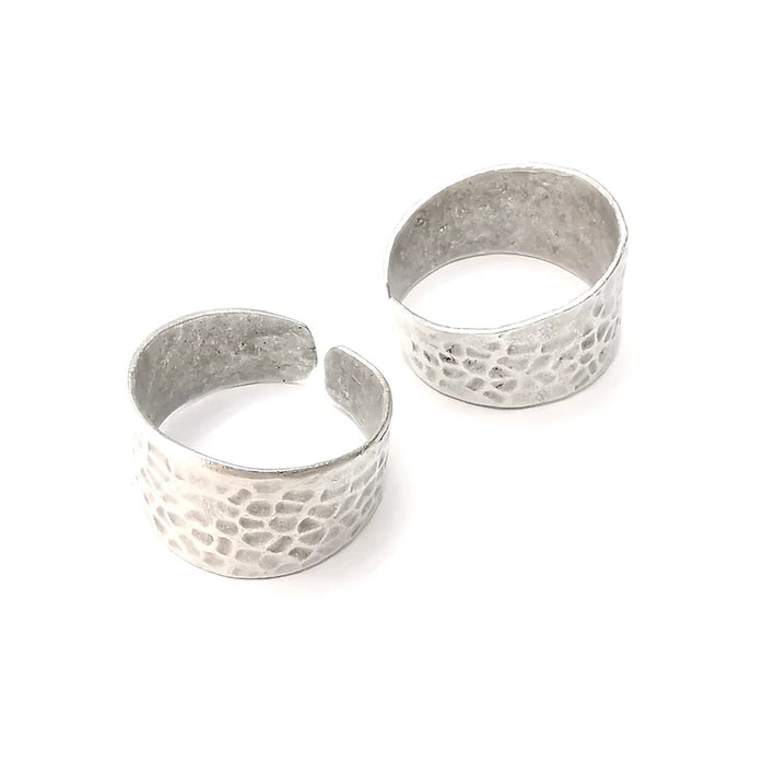 Hammered Ring Blank Ring Blank Adjustable Antique Silver Plated Brass Extra Large (13mm) G34208
