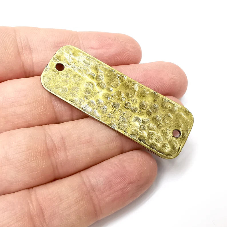 Hammered Rectangle Connector Charms, Antique Bronze Plated Charms (57x21mm) G34267