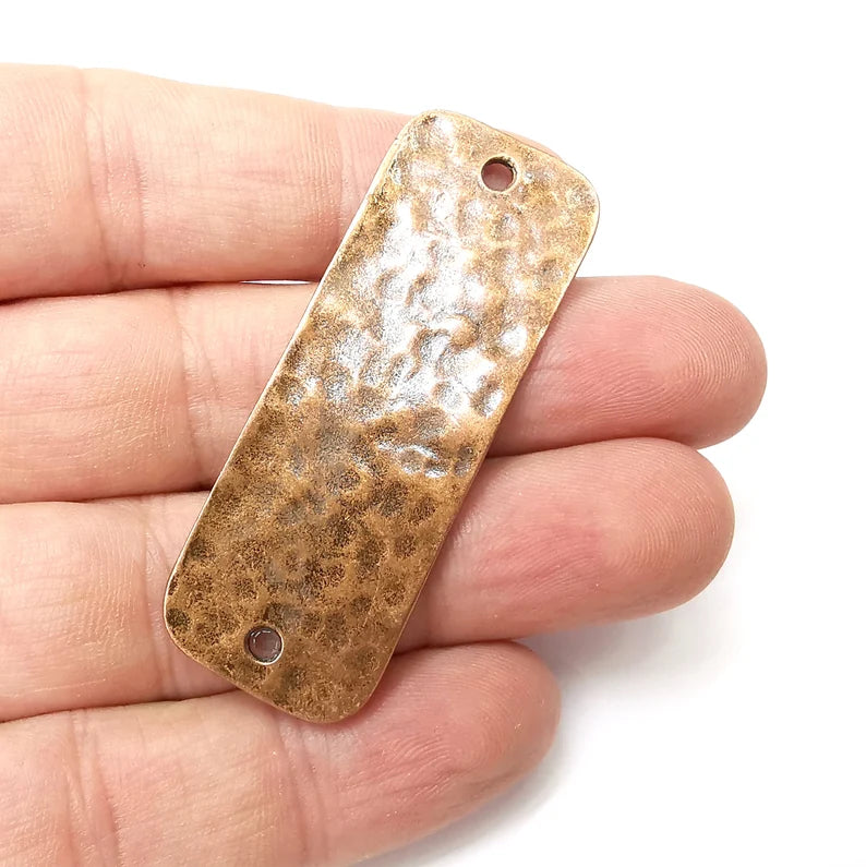 Hammered Rectangle Connector Charms, Antique Copper Plated Charms (57x21mm) G34272