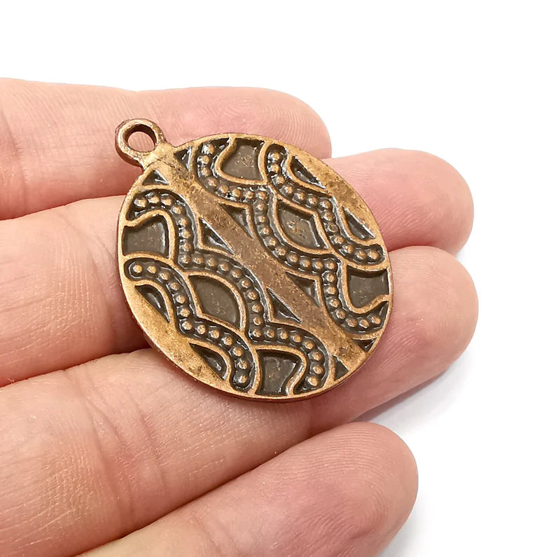 Antique Copper Round Charms, Antique Copper Plated (40x34mm) G34275