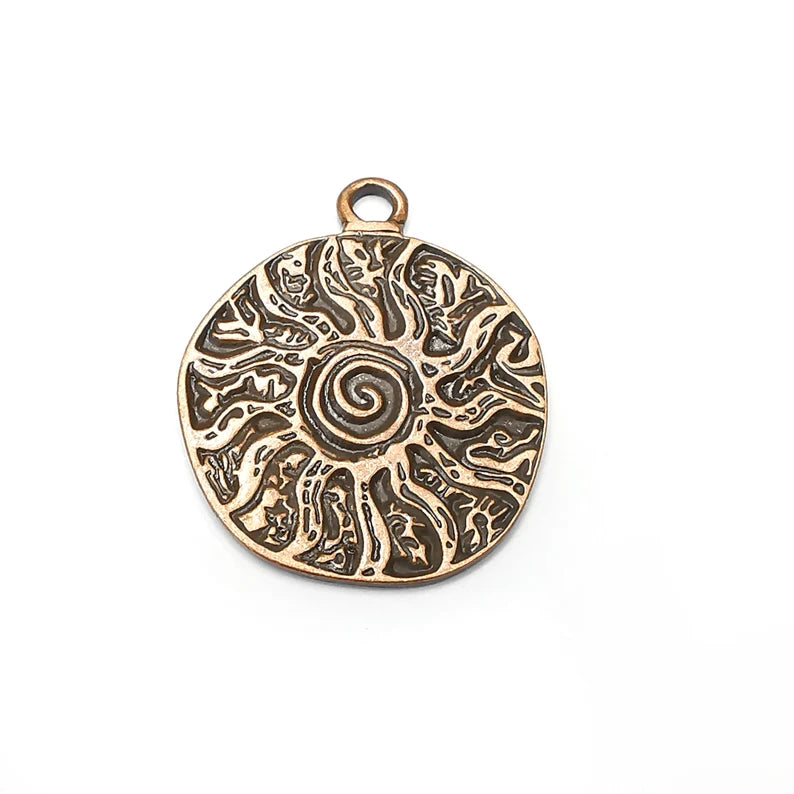 Branch, Bark, Swirl, Round Charms, Antique Copper Plated (40x32mm) G34277