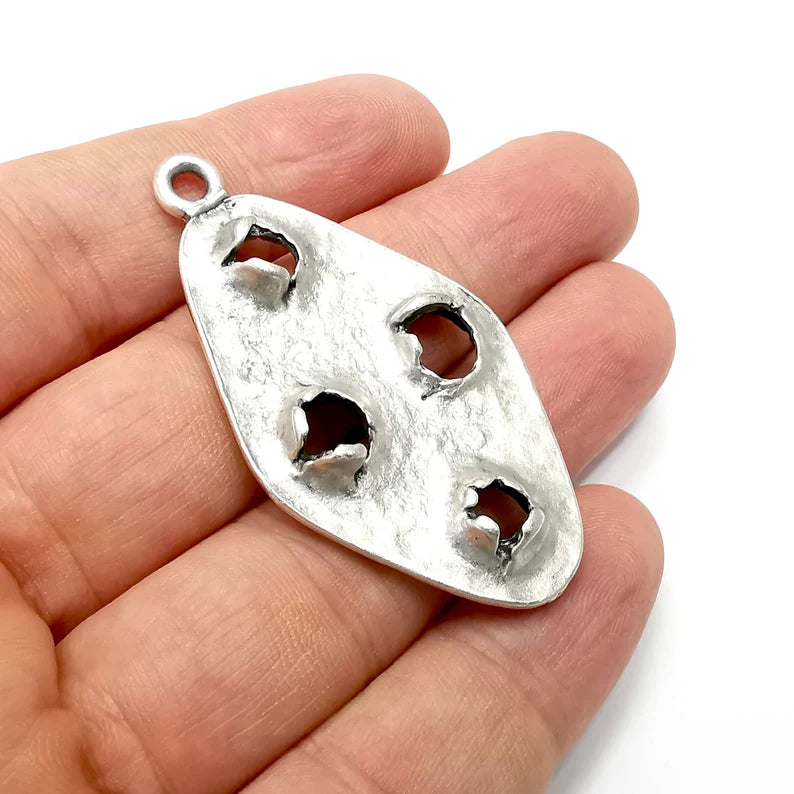 Silver Holes Oval Charms, Antique Silver Plated (55x30mm) G34278