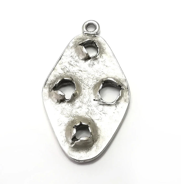 Silver Holes Oval Charms, Antique Silver Plated (55x30mm) G34278