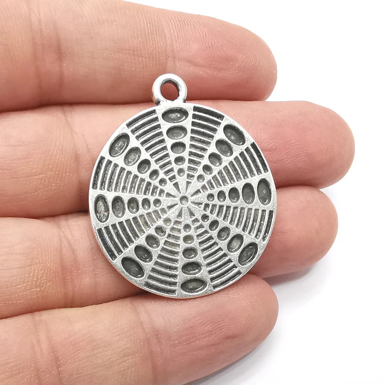 Silver Round Charms, Antique Silver Plated (40x34mm) G34279