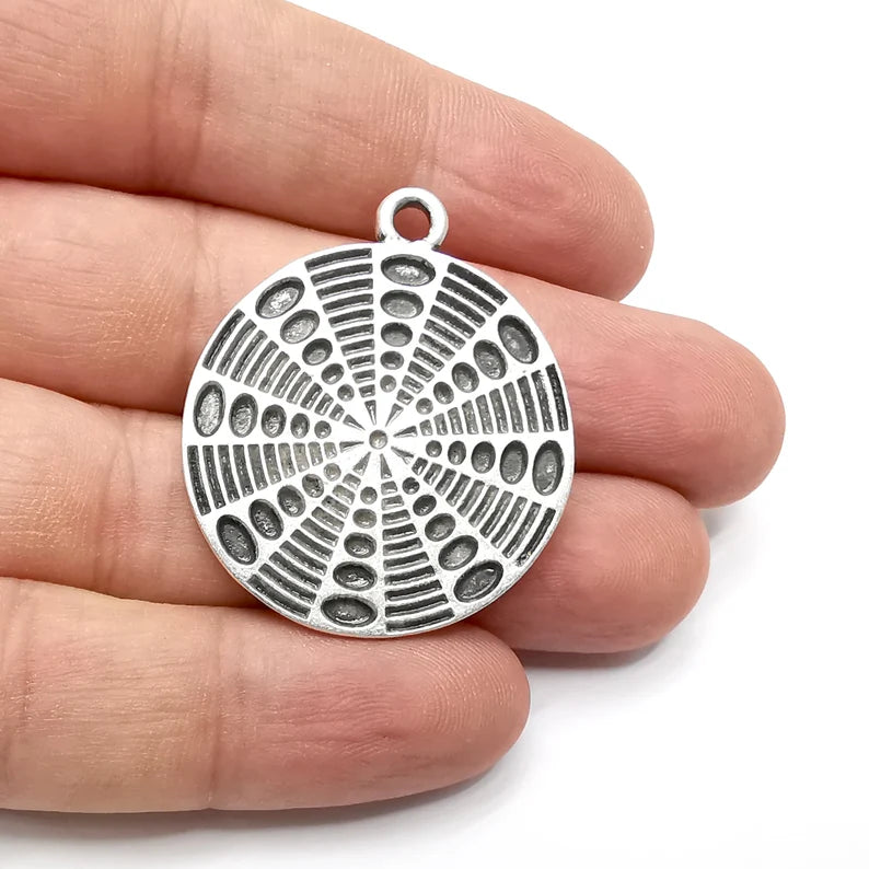 Silver Round Charms, Antique Silver Plated (40x34mm) G34279