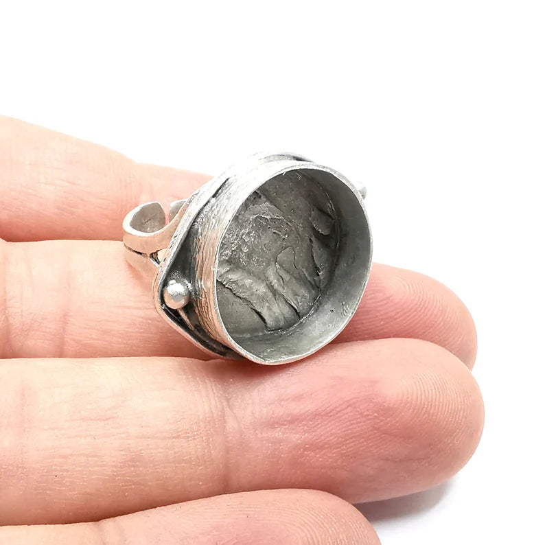 Round Ring Setting Resin Ring Blank Mounting Adjustable Dried Flower Rings Base Bezel Antique Silver Plated Brass (19mm) G34280