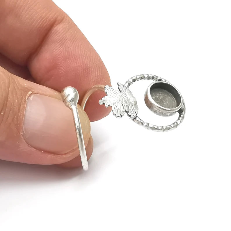 Leaf, Wrap Ring Blank Settings, Cabochon Mounting, Adjustable Antique Silver Resin Ring Base Bezel, Inlay Mosaic Cabochon (8mm) G34218