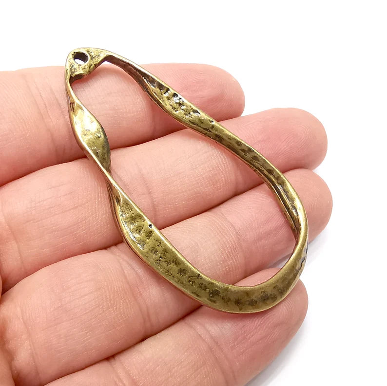 Drop Hammered Charms, Antique Bronze Plated (62x34mm) G34219