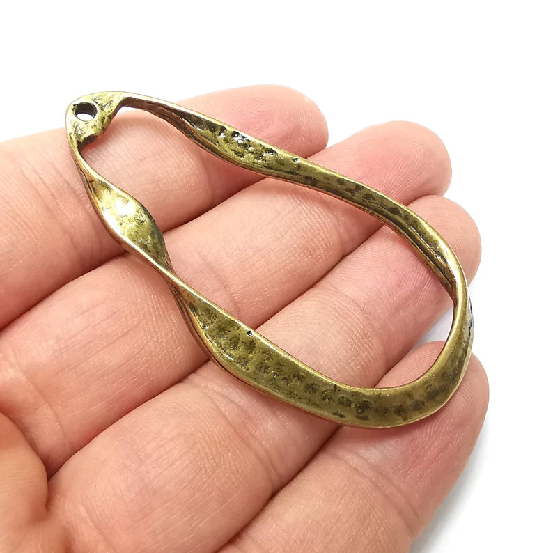 Drop Hammered Charms, Antique Bronze Plated (62x34mm) G34219